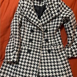 George Black and White Houndstooth Pea Coat